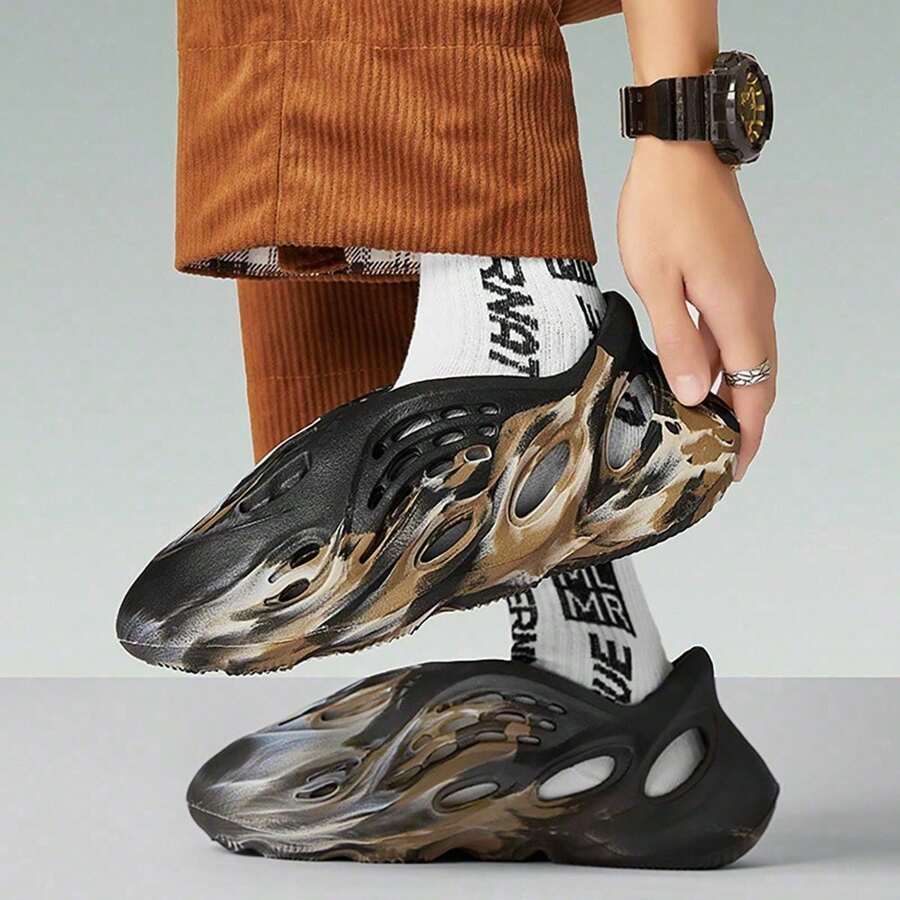 2025 New Design Hollow Foam Runner Shoes - Breathable, Non-Slip Beach Shoes, Men Casual Fashion Sports Sandals, Perfect For Beach Dates And Couple Outings - 黑色 - 查看 1