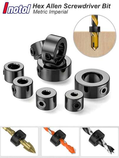 Drill Stoper Collar Set Stop Bit Ring Shaft Limit Metric Lock Stopper Kit Press Depth Adjustable Positioner Hole Guide Woodwork Tool Stainless Steel