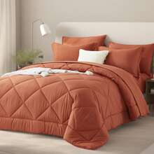 5/7 Piece Solid Color Bed Comforter Set Queen, Creative Geometric Pattern Design, Soft And Comfortable Summer Bedding Set.Bed In A Bag For All Seasons, Includes Comforter, Flat Sheet, Fitted Sheet, Pillowcases,  Ideal Gift.