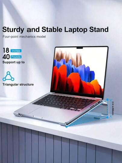 Suporte de resfriamento ajustável em liga de alumínio de 26 cm x 25 cm x 6,5 cm para laptop - um suporte de elevação elegante para mesa, adequado para MacBook, HP, | Suporte ergonômico para laptop com suporte e estabilidade aprimorados