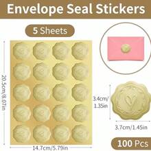 100 pegatinas con sello de cera en relieve, sello de metal en relieve retro, pegatinas de boda, pegatinas doradas, pegatinas de sobres con forma de corazón, para bodas, fiestas de cumpleaños, sobres de regalo del Día de la Madre