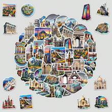 50PCS World Landmark Attractions Stickers Vinyl Aesthetics Stickers Scrapbooking, Diary, Bumper, Skateboard, Water Bottle, Cartoon, Hard Hat, Car Stickers And Decals