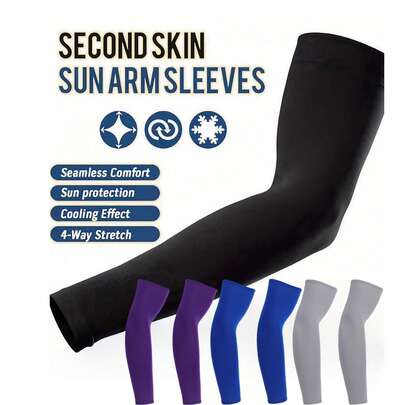3 双防晒压缩臂套 - 透气运动护臂，尼龙，可机洗