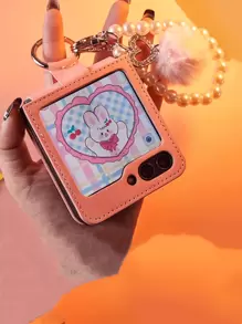 兼容三星 Galaxy Z Flip 5 手机壳粉色时尚带挂链，可折叠屏幕保护膜手机壳 Galaxy Z Flip 6