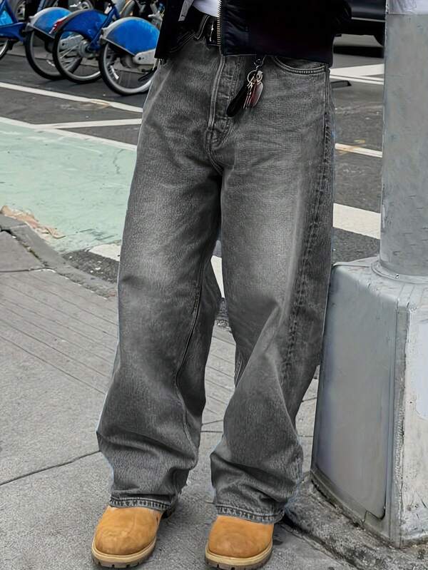 Men's Vintage Loose Fit Casual Versatile Denim Jeans, Suitable For All Seasons