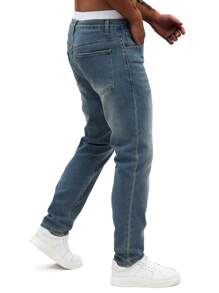 Jeans en denim casual slim fit avec décoration de poche pour hommes - Bleu azur - Voir 5