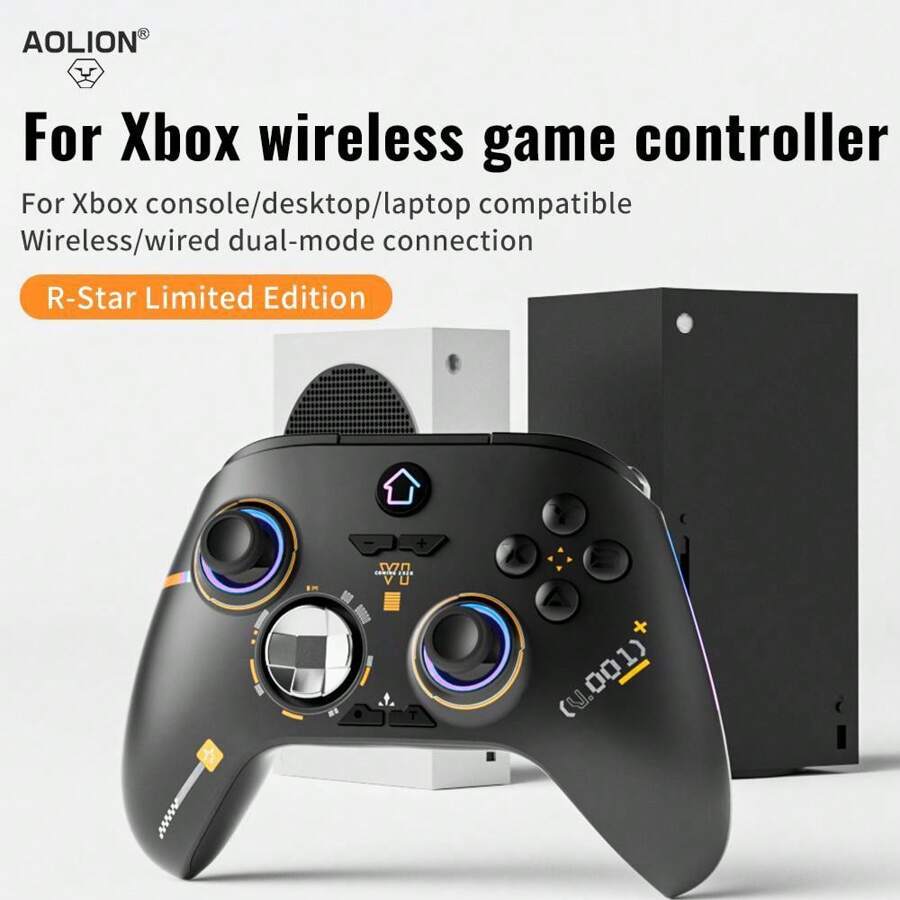 AOLION 无线 2.4G 兼容 游戏控制器适用于 One Series X/S 霍尔效应触发器 RGB 游戏手柄适用于 PC 游戏配件无线控制器兼容 Series X/S 蓝牙游戏手柄适用于 PC 版 Ones 游戏机 Steam 黑色