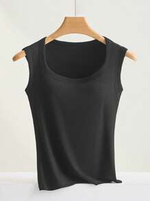 Débardeur femme à large bretelle côtelée, débardeur minimaliste de couleur unie sans manches