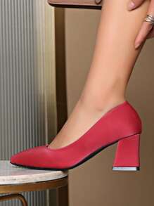 Tacones de plataforma rojos sólidos de estilo europeo y americano para mujer, elegantes y versátiles para fiestas, cumpleaños, bodas, adecuados para la oficina y los negocios, nuevos lanzamientos para primavera/verano 2025 - Rojo - Ver 4