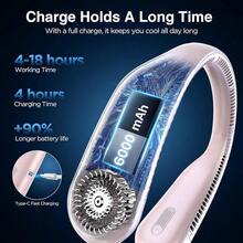 Neck Fan, Hands Bladeless Neck Fans Portable Rechargeable, 6000 MAh Battery Operated Wearable Personal Fan, Cooling Neck Fan, 3 Speeds, USB Fan Gifts Men, Women, Travel, Outdoor - 粉色 - 查看 3