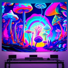 蘑菇夜光挂毯 UV 反应霓虹艺术挂毯 墙壁艺术悬挂用于家庭宿舍装饰 79*58 英寸 大型涤纶荧光壁挂可作为送给男士女士朋友的礼物 包含免费安装包 复活节生日毕业典礼房间装饰挂毯用于房间墙壁挂毯旗帜家居装饰房间装饰用品卧室装饰 - 彩色 - 查看 1
