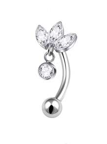 1PC 925 Sterling Silver Belly Button Rings For Women Three Leaf Cubic Zirconia Belly Rings Clear CZ Navel Rings Piercing - Navel Nails - View 5