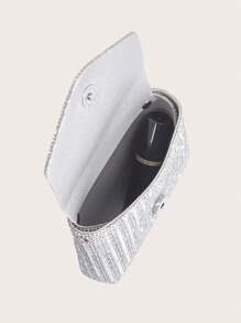 Rhinestone Embellished Mini Square Bag 2024, Fashionable Chain Shoulder Crossbody Bag For Women, Clutch For Party, Wedding, Ball, Silver