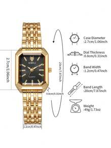 4pcs/Set Women's Fashion Casual Square Roman Numerals Dial Elegant Simplistic Quartz Watch Set, Not Including Watch Box - Gold - View 7