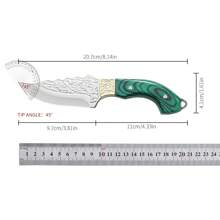 Stainless Steel Carved Pattern Small Knife [With Sheath] Outdoor BBQ Carving Knife, Mongolian Meat Knife, Fruit Knife - Green - View 3