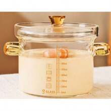1个1900ml汤锅+1个450ml炖盅带刻度玻璃蒸蛋碗，家用透明水果沙拉碗带盖玻璃锅，可用电陶炉加热，高硼硅玻璃炖盅带刻度婴儿辅食锅，专用家用透明蒸蛋碗，用于炖燕窝。