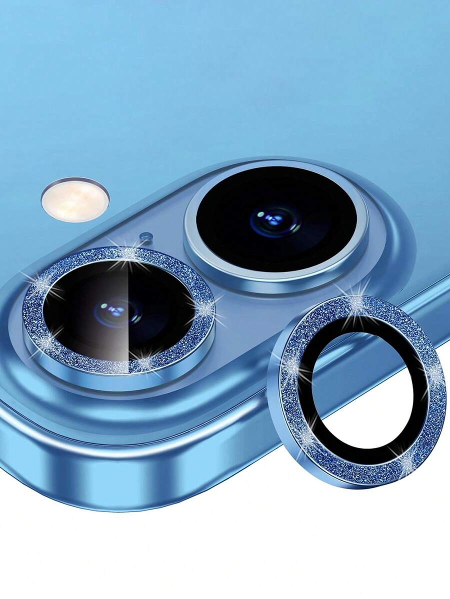 3 piezas Película protectora de lente de cámara flash compatible con iPhone-16e/16 Pro-Max - 16 Pro /17/17 Pro/17 Pro Max/17 Air, vidrio templado resistente a los arañazos con borde de aluminio, lindo y brillante juego de anillos metálicos personales de estilo femenino - Azul Marino - Ver 1