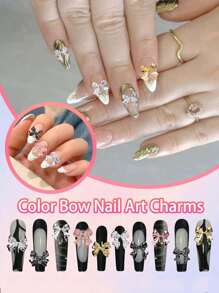 120 Piezas de encantos y gemas para uñas de aleación con lazo, encantos de metal con lazo en color plateado, dorado y negro para diseño de uñas, joyería de uñas lujosa y brillante con lazos lindos para accesorios de manicura