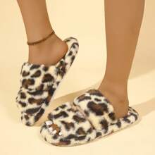 Women Leopard Print Red Plush Slippers, Double Strap Open Toe Fluffy Soft Bottom Indoor House Slippers Mother's Day Flowers, Personalized Gifts For Mom, Last Minute Gifts, Mother's Day Ideas, Mothering Sunday Gifts, Handmade Cards For Mum, Best Mother's Day Gifts Under $50