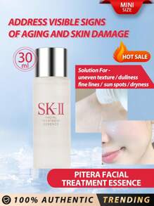 SK-II[Mini]面部精华液 30ml 强效再生面部精华液。促进细胞新陈代谢，为肌肤注入活力。为肌肤补充水分。淡化瑕疵，均匀肤色。防止皱纹和细纹的出现。展现更柔软、更光滑、更容光焕发和更年轻的肤色。 - 30ml - New - 查看 1