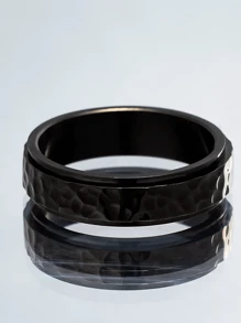 1 Pc Custom Hand-Hammered Moon Crater Pattern Rotatable Ring Stainless Steel For Women Men Personalized Jewelry Birthday Party Valentine's Day Jewellery Gift Name Engrave - Multicolor - View 5