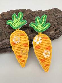 1 对复古胡萝卜设计配绿叶手工串珠耳环，带亮片装饰，适合节日、派对、度假、波西米亚风格 - 復活節胡蘿蔔 - 查看 8
