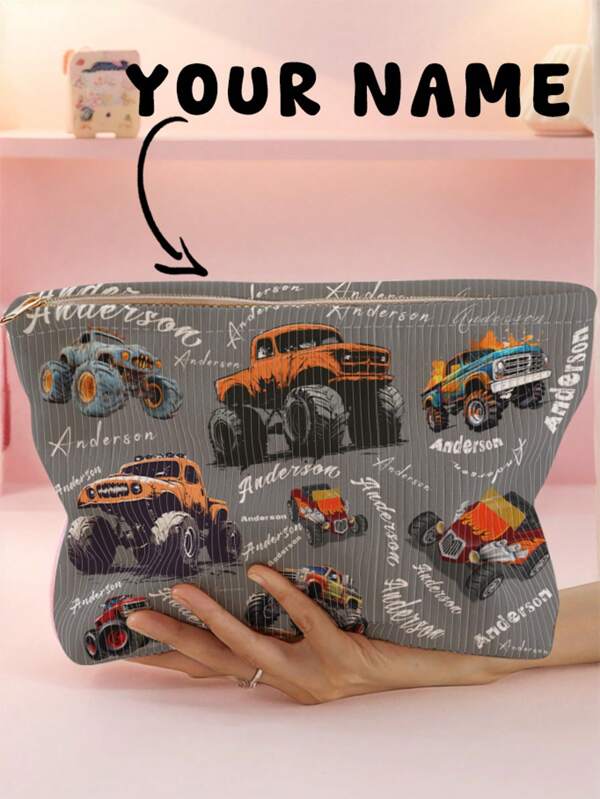 1pc Customized Name Pattern Corduroy Toiletry Bag, Excellent Choice For Carrying Toiletries When Going Out, Can Be Customized According To Your Unique Design, Suitable For Children And Teenagers, Can Print Your Own Name Or Your Sibling/Classmate's Name As A Gift