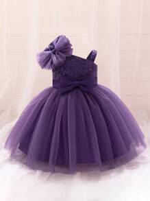 Baby Girls Champagne Color Sequin Elegant Princess Dress, Suitable For Parties - Purple - View 1