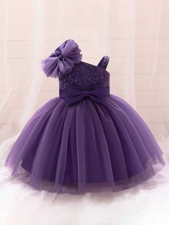Baby Girls Champagne Color Sequin Elegant Princess Dress, Suitable For Parties