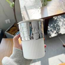 1 件装玻璃杯高美观咖啡杯奢华牛奶杯家用水杯带吸管茶杯