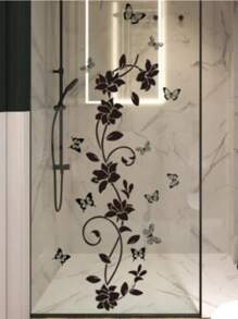 黑藤3D蝴蝶玻璃贴纸墙贴背景墙卧室房间浴室装饰可移除墙壁贴自粘墙贴 - 黑色 - 查看 2