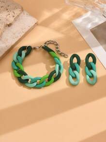Set de pulsera y aretes de cadena con acrilico estilo de pintura de caucho en color caramelo, accesorios de moda como regalo para el Día de San Valentín, mamá, madre, Día de la Madre