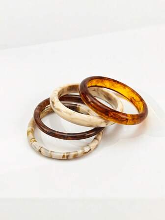 4pcs/Set Vintage Style Women Acrylic Resin Bracelet Set (Random Color & Pattern)