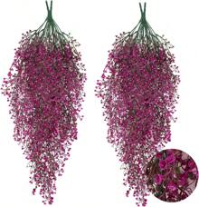 4 Pack Artificial Wall Flowers, Hanging Artificial Plants, Fern Leaves, Ivy Wall Plants, Hanging Flowers, Artificial Patio Flowers, Artificial Flowers For Outdoor, 85cm Large Artificial Hanging Plants For Home Garden Wedding (Red Roses) - 玫紅色 - 查看 3