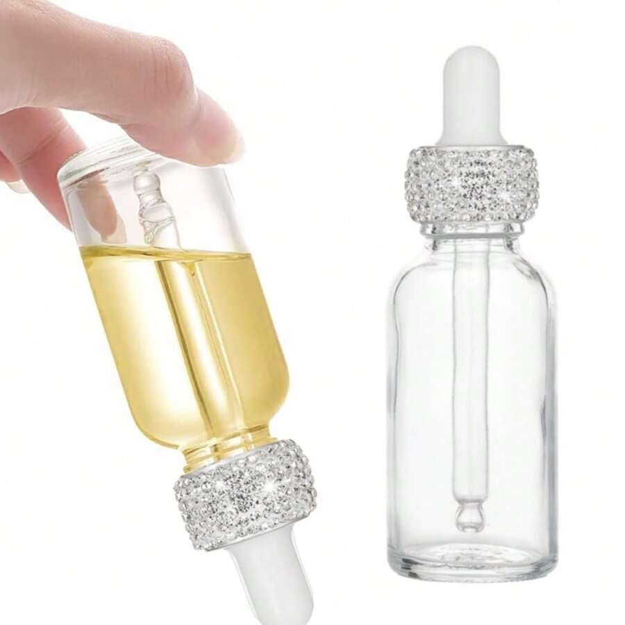 1 件 30 毫升水钻玻璃滴管瓶，便携式精油补充瓶，香水瓶