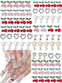 40 chiếc mặt dây chuyền đính đá nghệ thuật bằng hợp kim, hình bướm 3D màu bạc và vàng, hình quả anh đào màu hồng và đỏ lấp lánh. - Nhiều màu - Xem 2