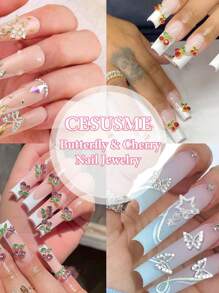 40 chiếc mặt dây chuyền đính đá nghệ thuật bằng hợp kim, hình bướm 3D màu bạc và vàng, hình quả anh đào màu hồng và đỏ lấp lánh. - Nhiều màu - Xem 6