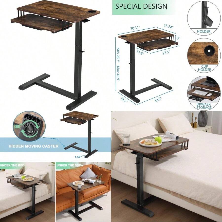 ETHU Overbed Table With Wheels Upgrade Medical Table With Drawer ...