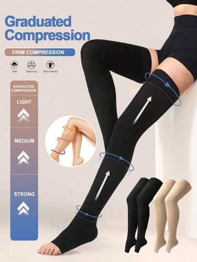 Women's 20-30 MmHG High Compression Knee High Socks Breathable & Soft Slimming Leg Open Toed Socks