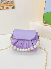 1 pezzo Borsa a tracolla/messenger di moda e dolce con catena e perle, borsa da donna con plissettatura, versione coreana, borsa carina, design plissettato in PU con perle, colori uniti di alta qualità, adatta per lo shopping quotidiano, feste di compleanno, elegante e carina borsa a tracolla con catena, regalo per parenti e amici - Borsa a tracolla plissettata con perle - Visualizzare 6