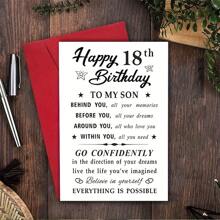 儿子 18 岁生日贺卡 - 高品质纸张，带信封，空白内页，白色西式