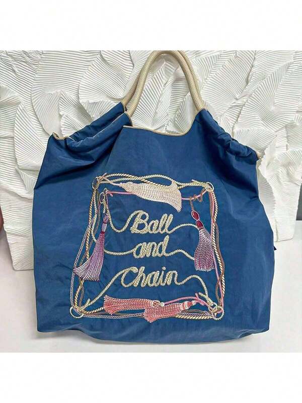 Nova bolsa tote feminina leve e de grande capacidade com design de borla bordada da moda, bolsa versátil adequada para compras, deslocamento, viagens