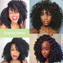 1 pieza 20 raíces Trenzas de cabello sintético Ombre Jumpy Wand Curl de 8 pulgadas, rizado corto y rizado grande, trenzas jamaicanas con giro previo, extensiones de cabello trenzado rizado corto tipo bob para mujeres (Negro, 1/3/5 piezas)
