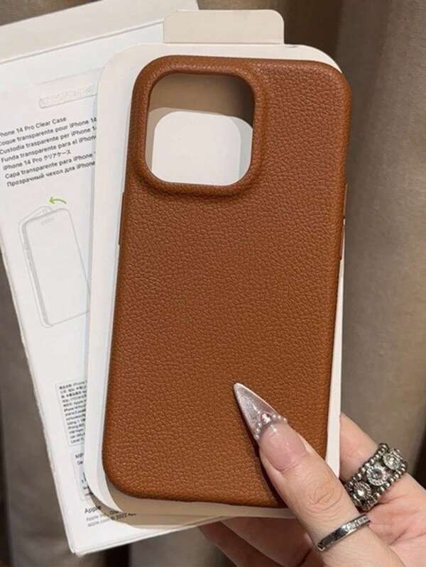 Capa de Telefone Macia de TPU com Padrão de Couro de Lichia Cor Sólida de Luxo, Compatível com iPhone 16 15 14 13 12 Pro Max 16 15 14 Plus 11, Capa Traseira à Prova de Choque, Funda