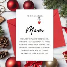 1pc Heartfelt "To My Amazing Mom" Thank You Card With Red Envelope , Sentimental English Message, Perfect For Mother's Day & Good Luck Occasions, Paper Greeting Card For Moms And Step-Mothers, Mother's Day Gifts For Mom