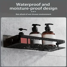 Shower Rack, Adhesive Shower Rack 1-Piece Set With Hook, No Need For Drilling, Wall Mounted Rust Proof High-End Storage Bathroom, Kitchen, Storage Rack,Racks For Storage,Shelf,Black - Multicolor - View 7