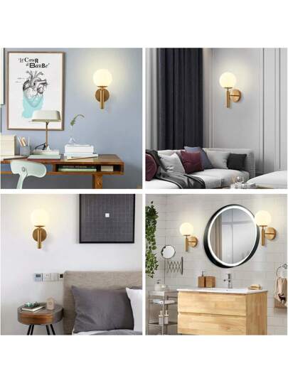 Wand Sconces, Mid Century Moderne Sconce Globe Frosted Glass Shade, Brass Art Mounted Verlichting Fixture Bedroom, Living Room, Hallway, Vanity(Bulb Not Included) view 4