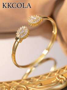 KKCOLA 1 件时尚几何椭圆形锆石手链，多色可选，适合女士派对、度假、海滩珠宝、日常配饰 - 金黃色 - 查看 13