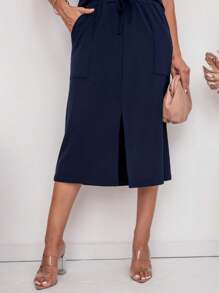 Women's Premium Fleece Midi Skirt Set - 藏蓝色 - 查看 4