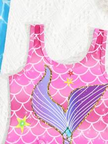Traje de baño de una pieza con estampado de cola y escamas de sirena de dibujos animados para niñas jóvenes